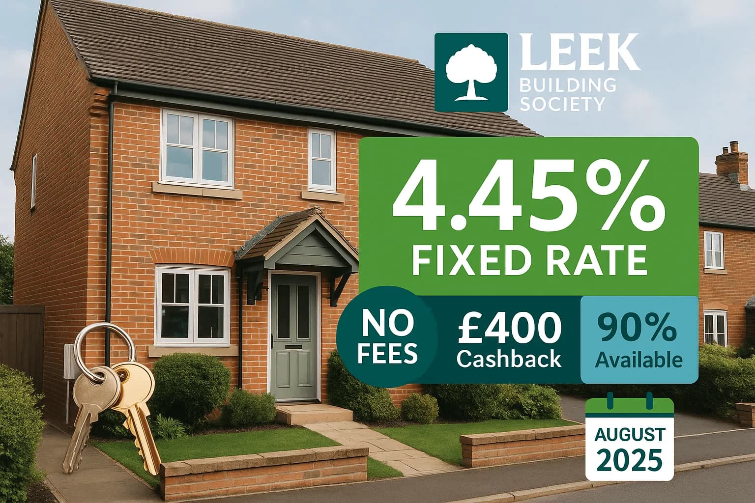 Leek Building Society Launches New 5-Year Fixed Rate Mortgage: No Fees, Competitive Rates & Cashback Offers